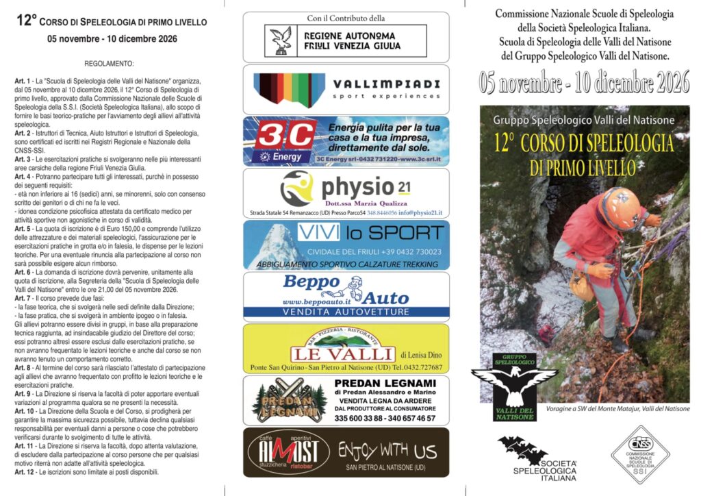 12° corso di speleologia di primo livello del Gruppo Speleologico Valli del Natisone