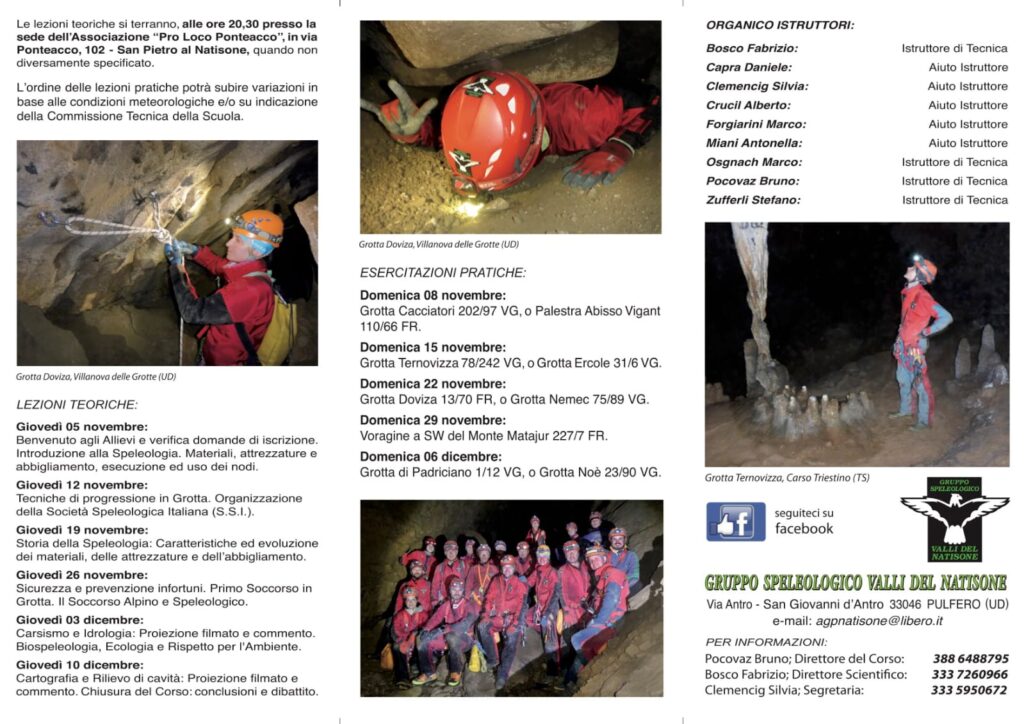 12° corso di speleologia di primo livello del Gruppo Speleologico Valli del Natisone
